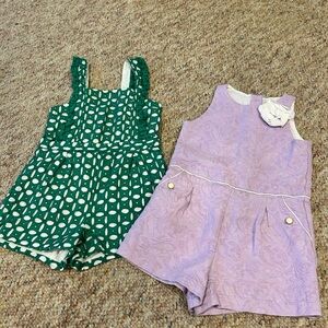 Janie and Jack Green and Purple Kids One Pieces